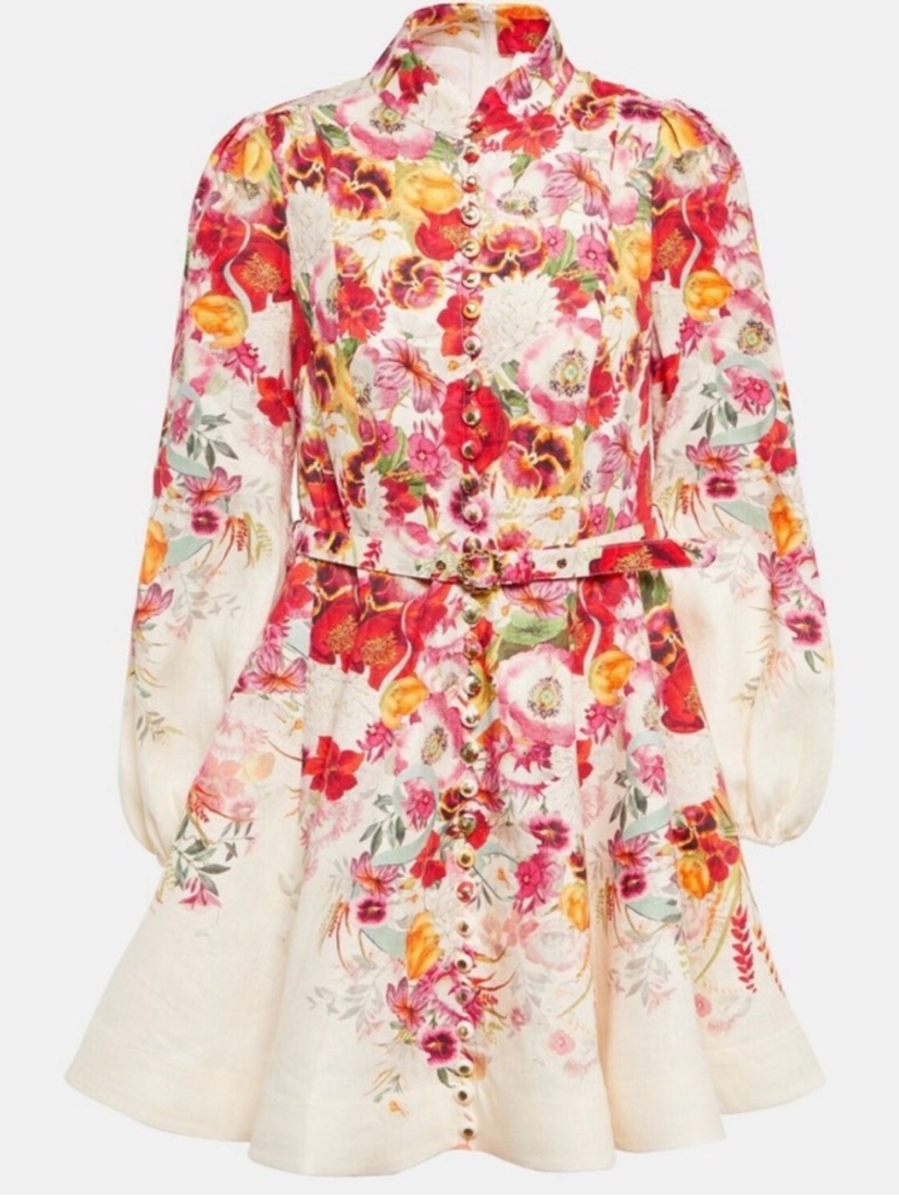 Zimmermann Floral wonderland Long Sleeve linen Mini Dress, Australian size 2